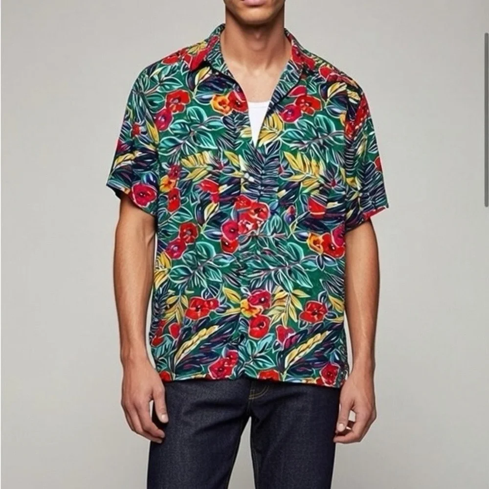 J. Crew Tropical Hawaiian Leaf Print Shirt - Large